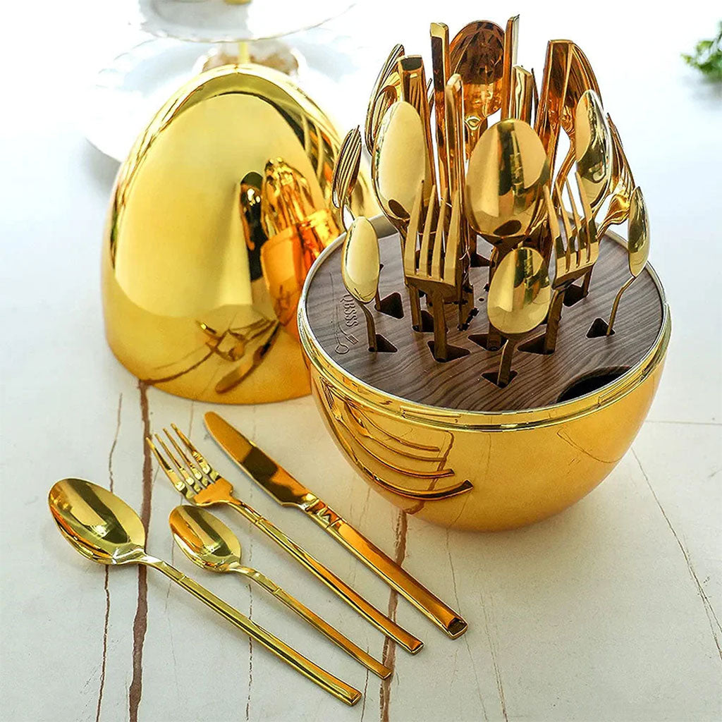 Serie Ensemble De Couverts Créatifs En Forme De Œuf Dorée 24Pcs – طقم أدوات المطبخ