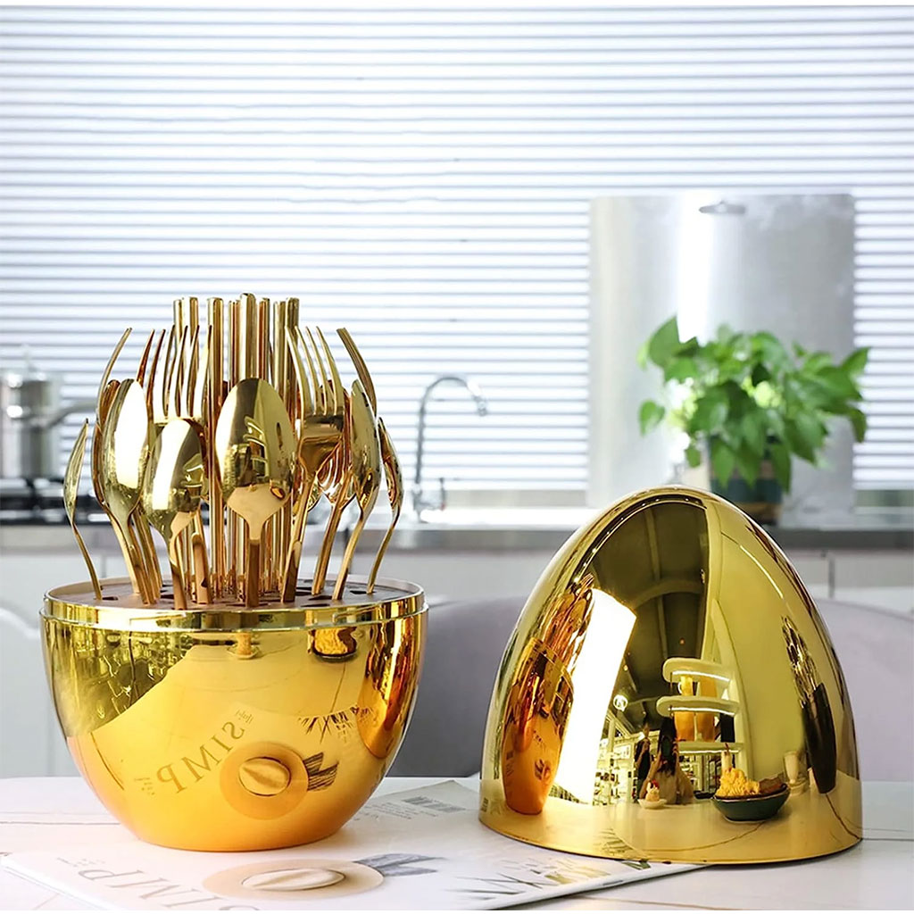 Serie Ensemble De Couverts Créatifs En Forme De Œuf Dorée 24Pcs – طقم أدوات المطبخ