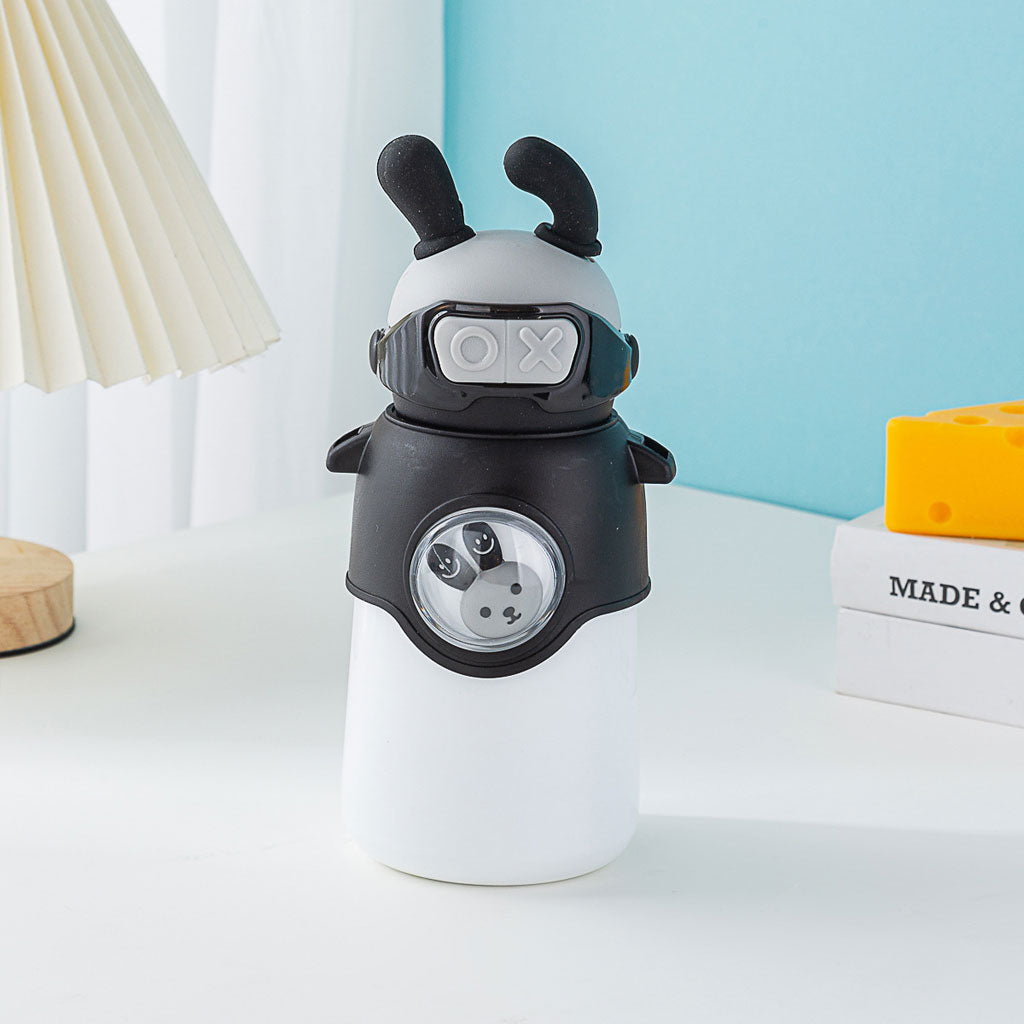 Bouteille Thermos en Acier Inoxydable 500 ml avec Paille, Motif Lapin pour Enfants