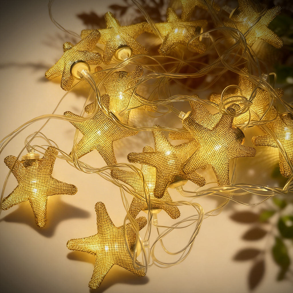 Guirlande Lumineuse Étoiles Dorées 16 LED avec Maillage Métallique – سلسلة أضواء رمضانية