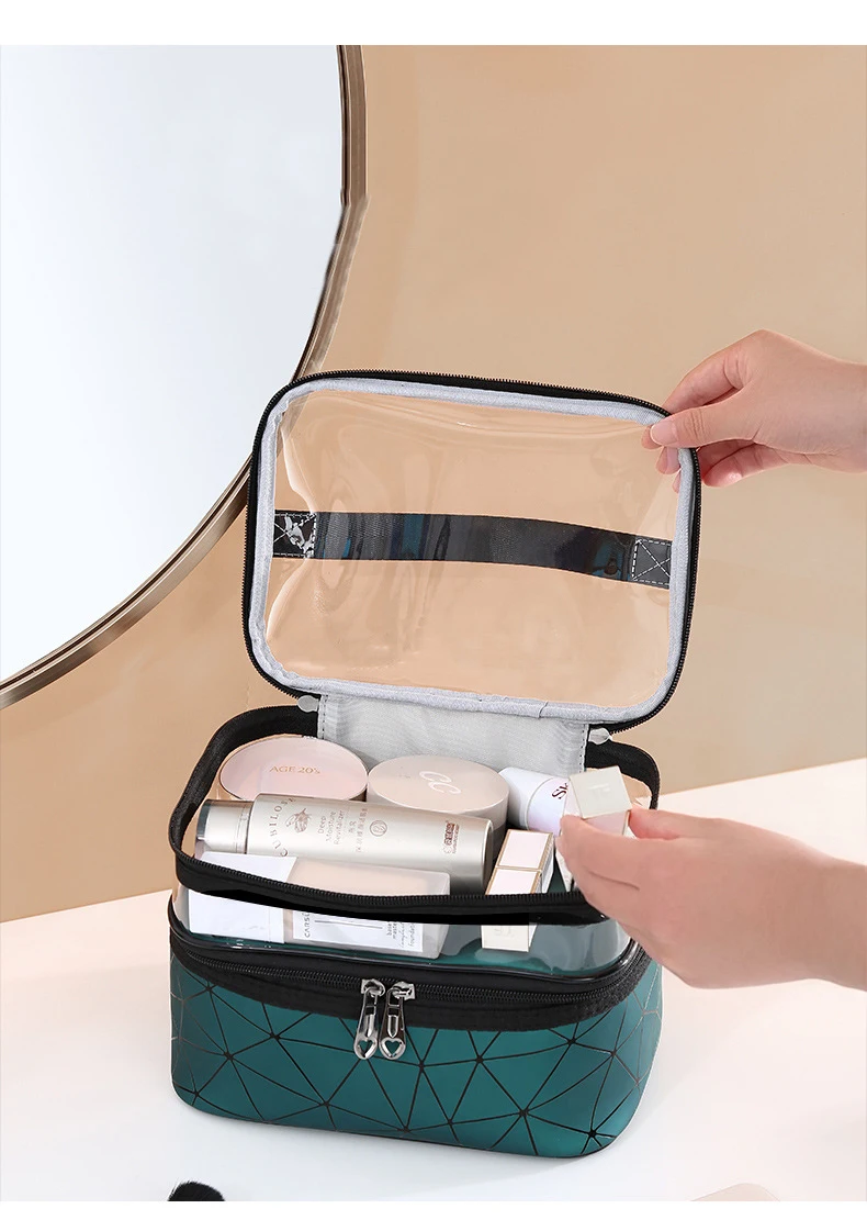 Trousse de maquillage et cosmétiques double couche étanche V1