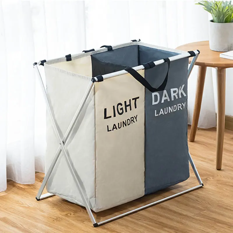 Panier à linge sale pliable avec 2 grilles pour séparer les vêtements تنزوت
