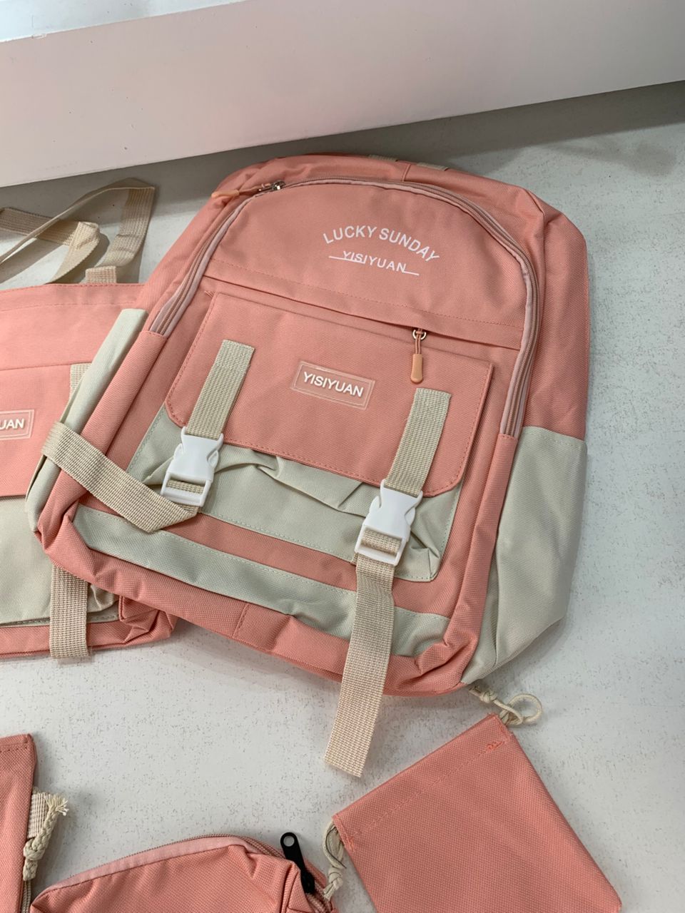 Ensemble de sacs d’école Kawai pour adolescents 5Pcs YISIYUAN Rose – محفظة 5 قطع كاواي وردي