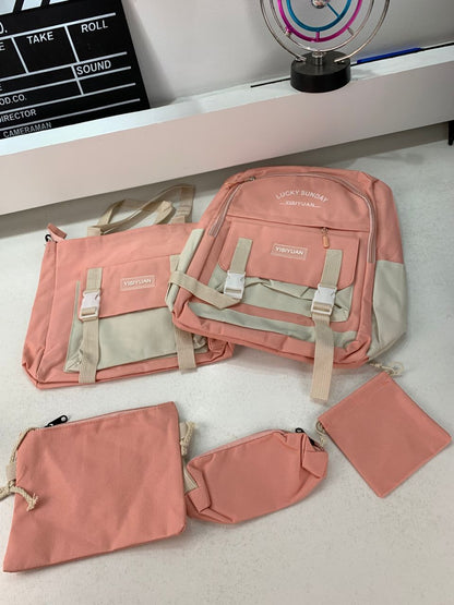 Ensemble de sacs d’école Kawai pour adolescents 5Pcs YISIYUAN Rose – محفظة 5 قطع كاواي وردي