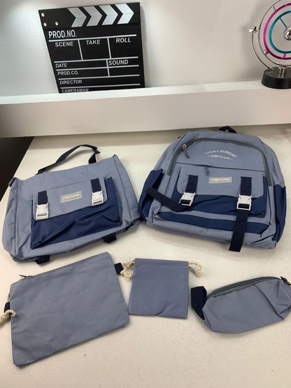 Ensemble de sacs d’école Kawai pour adolescents 5Pcs YISIYUAN Bleu – محفظة 5 قطع كاواي أزرق