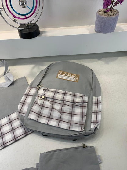 Ensemble de sacs d’école Kawai pour adolescents 4Pcs CLBD V4 Gris – محفظة 4 قطع كاواي رمادي