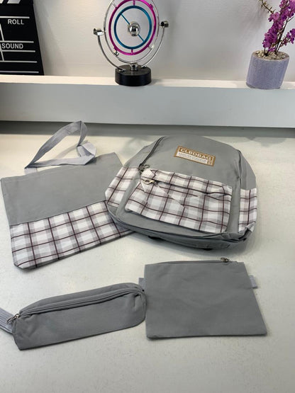 Ensemble de sacs d’école Kawai pour adolescents 4Pcs CLBD V4 Gris – محفظة 4 قطع كاواي رمادي