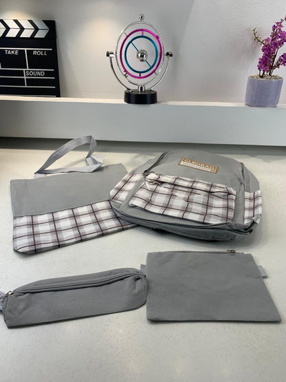 Ensemble de sacs d’école Kawai pour adolescents 4Pcs CLBD V4 Gris – محفظة 4 قطع كاواي رمادي