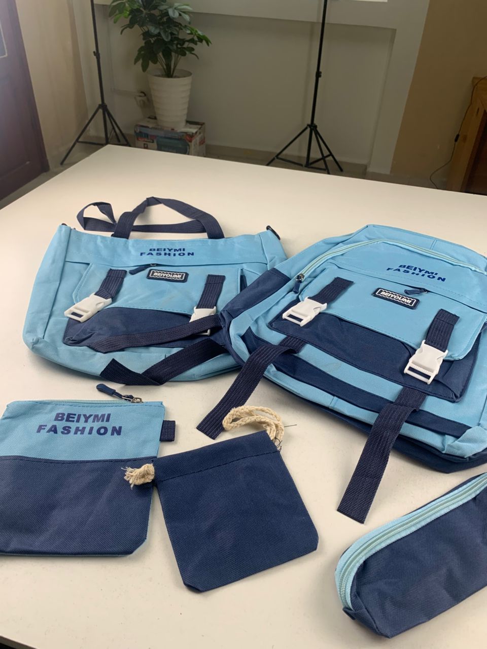 Ensemble de sacs d’école Kawai pour adolescents 5Pcs Bieyoumi Fashion Bleu – محفظة 5 قطع كاواي أزرق