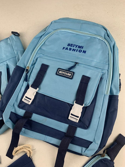 Ensemble de sacs d’école Kawai pour adolescents 5Pcs Bieyoumi Fashion Bleu – محفظة 5 قطع كاواي أزرق