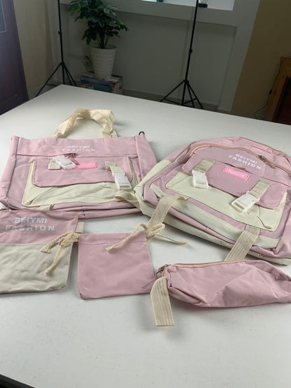 Ensemble de sacs d’école Kawai pour adolescents 5Pcs Bieyoumi Fashion Rose – محفظة 5 قطع كاواي وردي