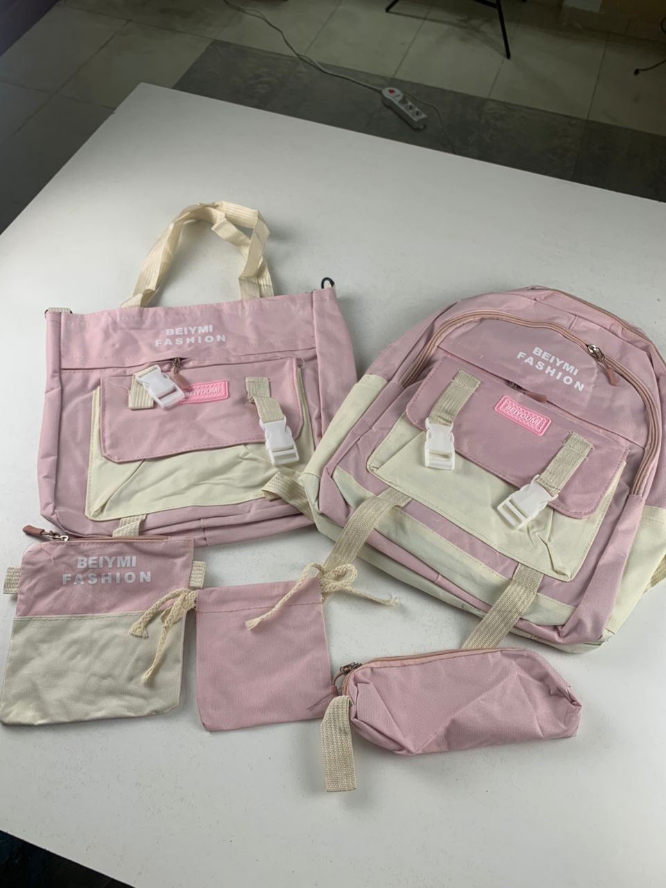 Ensemble de sacs d’école Kawai pour adolescents 5Pcs Bieyoumi Fashion Rose – محفظة 5 قطع كاواي وردي