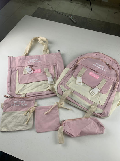 Ensemble de sacs d’école Kawai pour adolescents 5Pcs Bieyoumi Fashion Rose – محفظة 5 قطع كاواي وردي