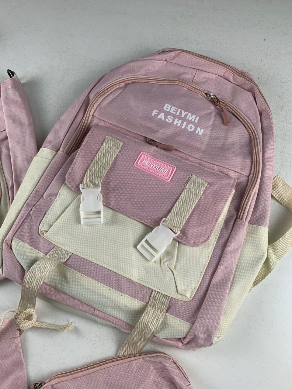 Ensemble de sacs d’école Kawai pour adolescents 5Pcs Bieyoumi Fashion Rose – محفظة 5 قطع كاواي وردي