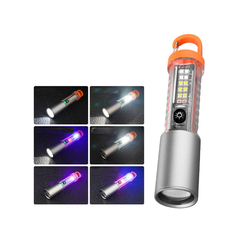 Lampe de Poche LED Multi-Fonction avec Zoom, Laser et 8 Modes d’Éclairage – Torche Étanche pour Camping d’Urgence avec Magnet