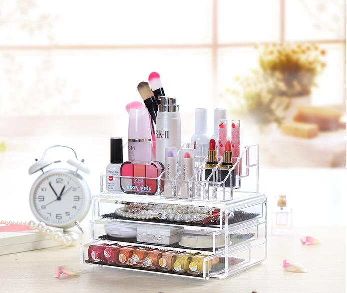 Boîte de rangement de maquillage acrylique avec 3 tiroirs
