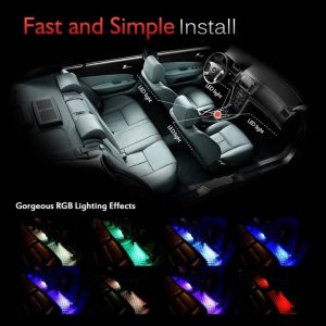 Kit de bandes lumineuses LED pour intérieur de voiture Rgb