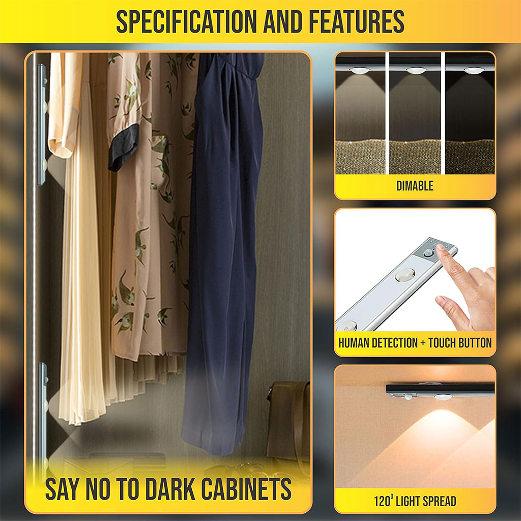 Lampe LED Rechargeable avec Détecteur De Mouvement Intérieur 3 Modes – مصباح مناطق ضيقة بعدة أوضاع