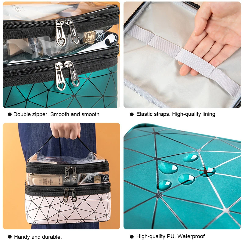 Trousse de maquillage et cosmétiques double couche étanche V1