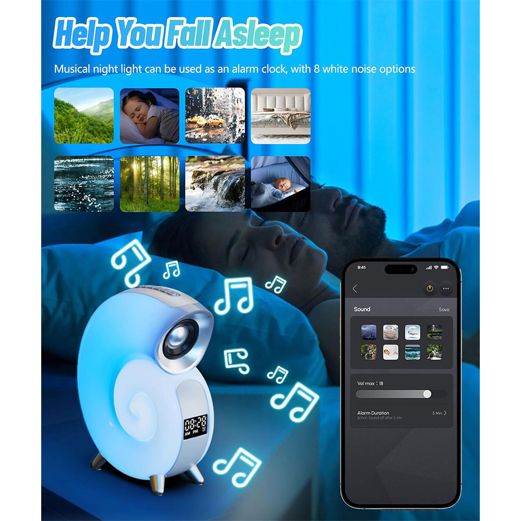 Lampe de Table avec Haut-parleur Bluetooth RGB – مكبر صوت ومنبه على شكل محارة