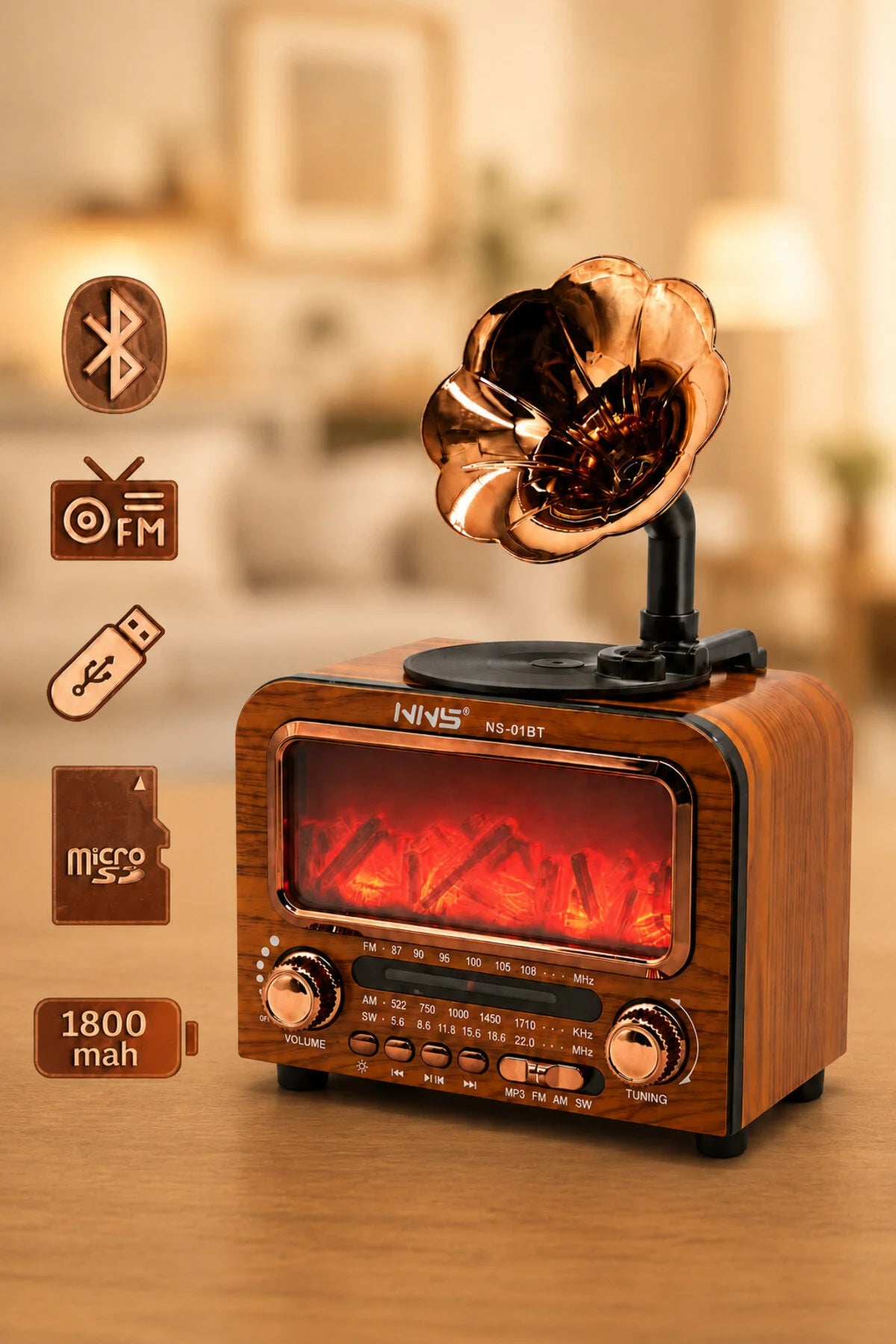 Haut-Parleur Bluetooth Vintage avec Radio NNS NS-01BT - مكبر صوت ومذياع كلاسيكي بلوتوث