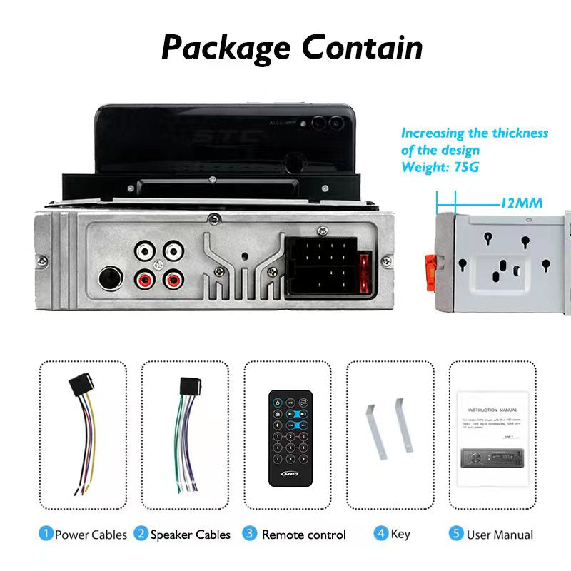 Poste radio BT In-dash 1 Din Fm Aux-in Récepteur SD USB avec support de téléphone