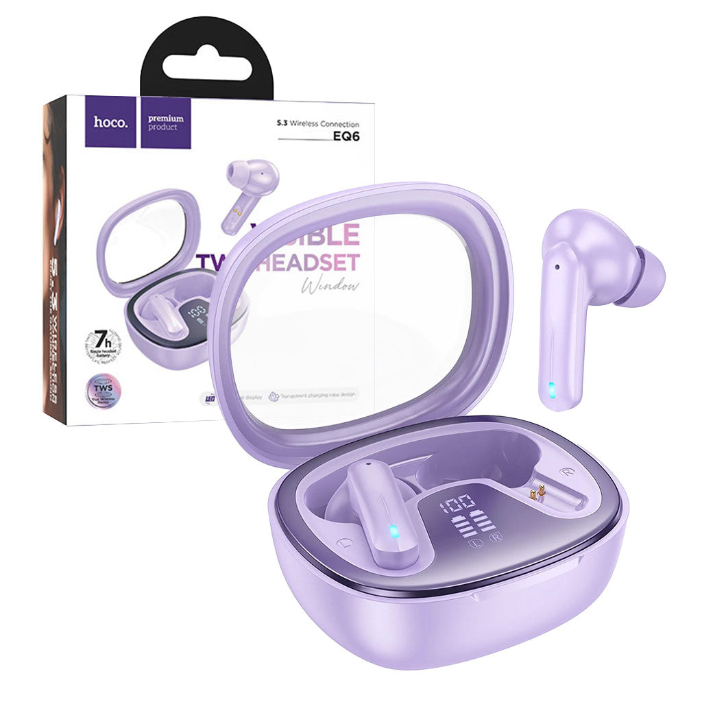 Écouteurs sans fil Bluetooth 5.3 HOCO EQ6 Purple – سماعات لاسلكية أصلية تنزوت
