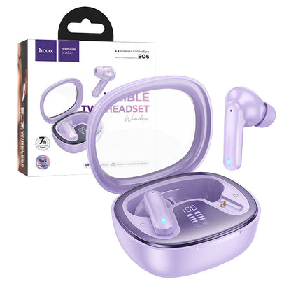 Écouteurs sans fil Bluetooth 5.3 HOCO EQ6 Purple – سماعات لاسلكية أصلية تنزوت