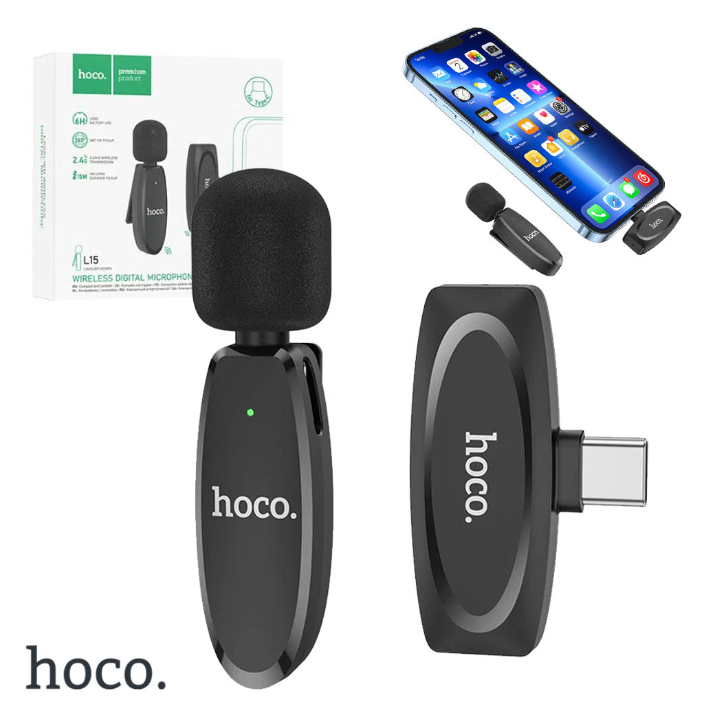 Hoco L15 Microphone Cravate Sans fil Type-C – ميكروفون لاسلكي أصلي تنزوت