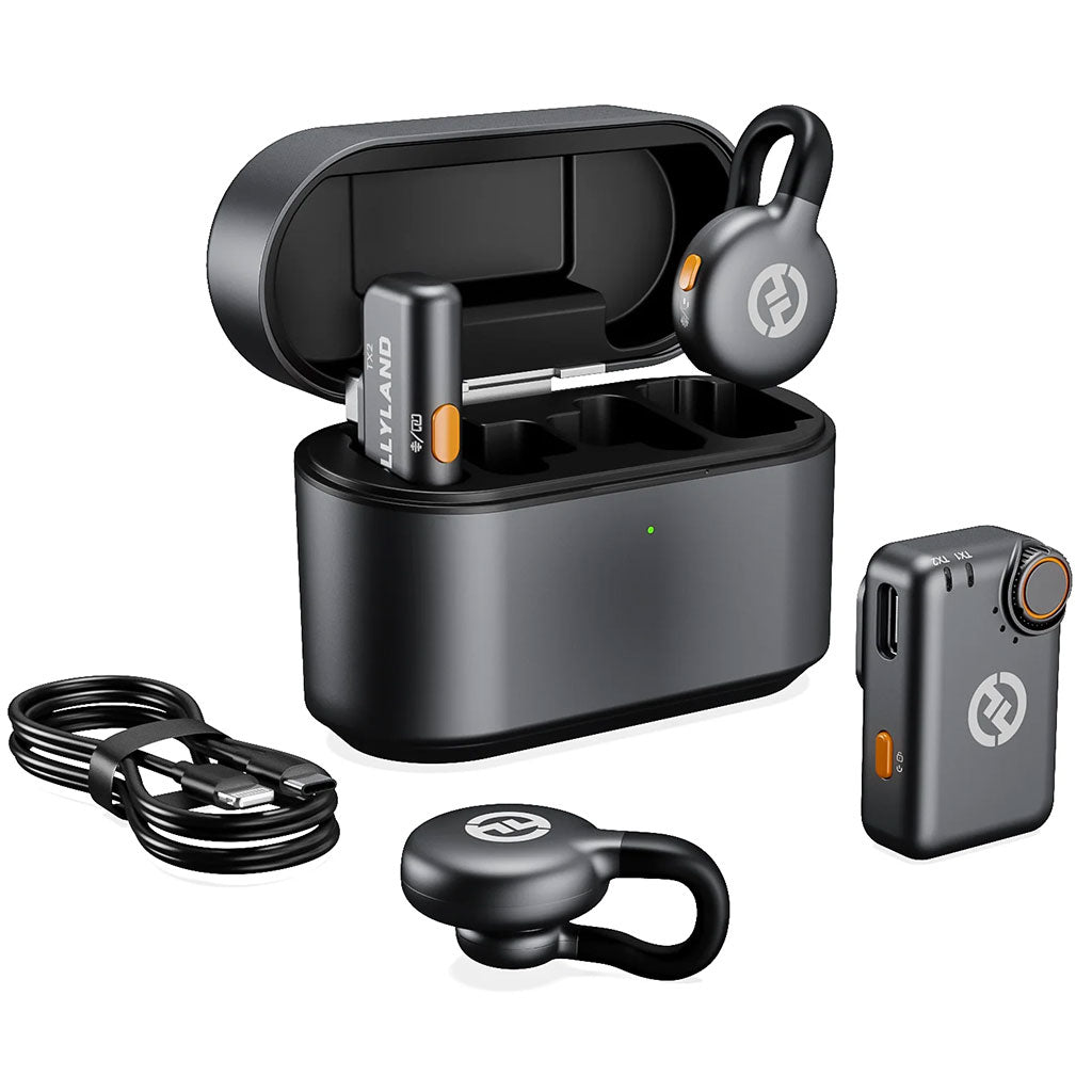Microphone cravate sans fil Hollyland Lark M2S Combo (récepteur caméra + récepteur USB-C + câble Lightning)