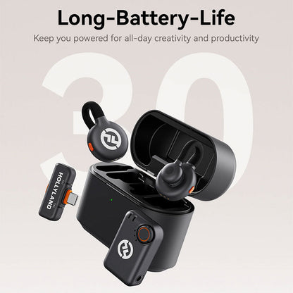 Microphone cravate sans fil Hollyland Lark M2S Combo (récepteur caméra + récepteur USB-C + câble Lightning)