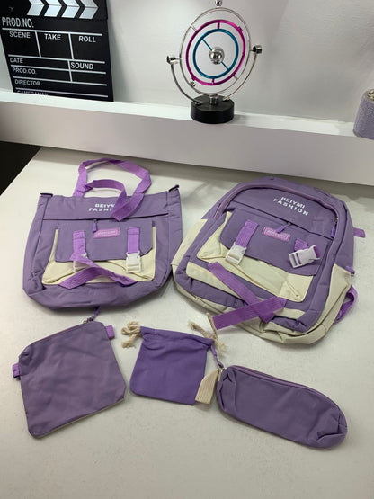 Ensemble de sacs d’école Kawai pour adolescents 5Pcs Bieyoumi Fashion Mauve – محفظة 5 قطع كاواي بنفسجي