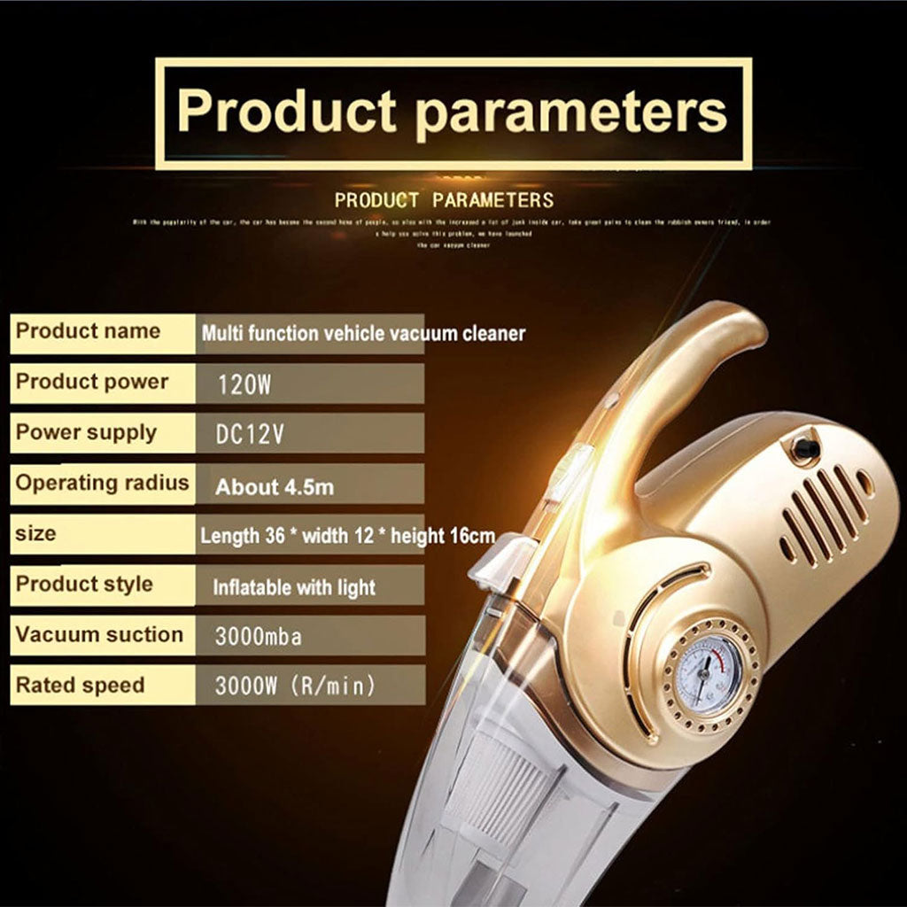 Aspirateur Portable 4 en 1 pour Voiture avec Gonfleur de Pneu Numérique – مكنسة كهربائية وجهاز نفخ العجلات