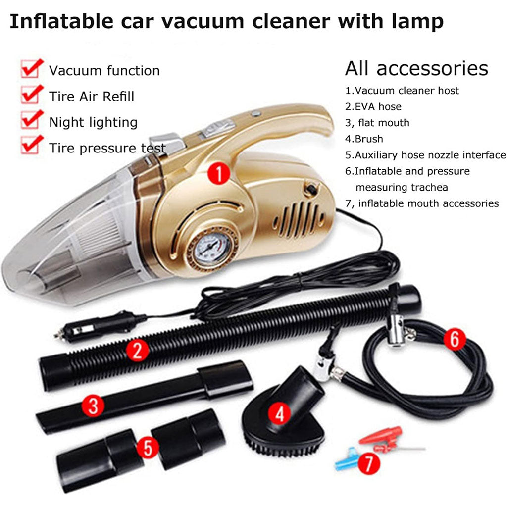 Aspirateur Portable 4 en 1 pour Voiture avec Gonfleur de Pneu Numérique – مكنسة كهربائية وجهاز نفخ العجلات