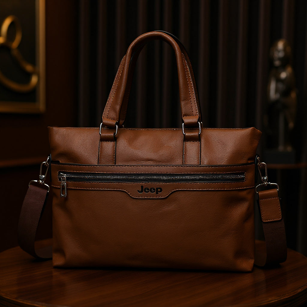 Cartable Homme en Simili Cuir Design Élégant Jeep 180551-12 Marron Clair – حقيبة جلدية لون بني فاتح