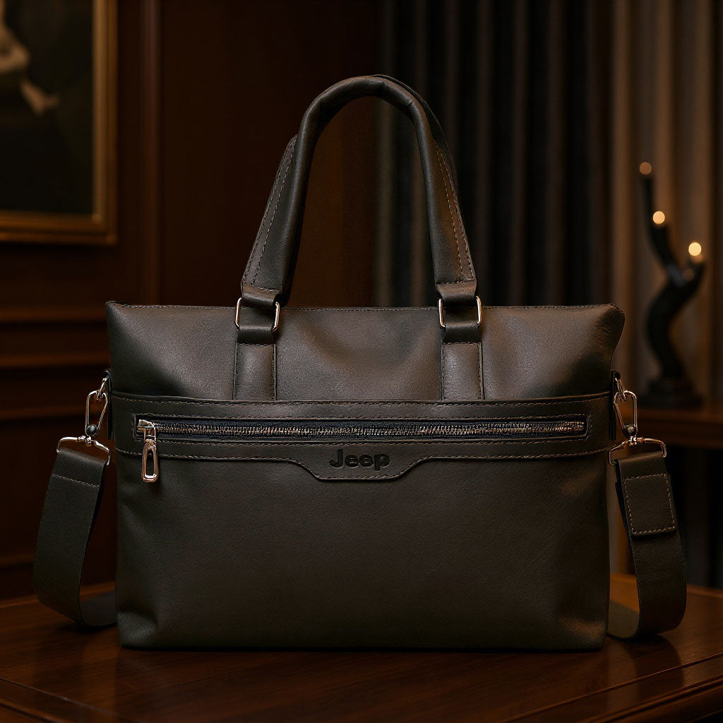 Cartable Homme en Simili Cuir Design Élégant Jeep 180551-12 Marron Foncé – حقيبة جلدية لون بني داكن