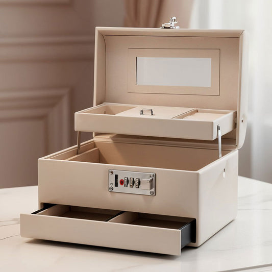 Boîte à Bijoux Multi-Compartiments avec Miroir et Serrure – علبة حفظ المجوهرات مع قفل أمان - تنزوت