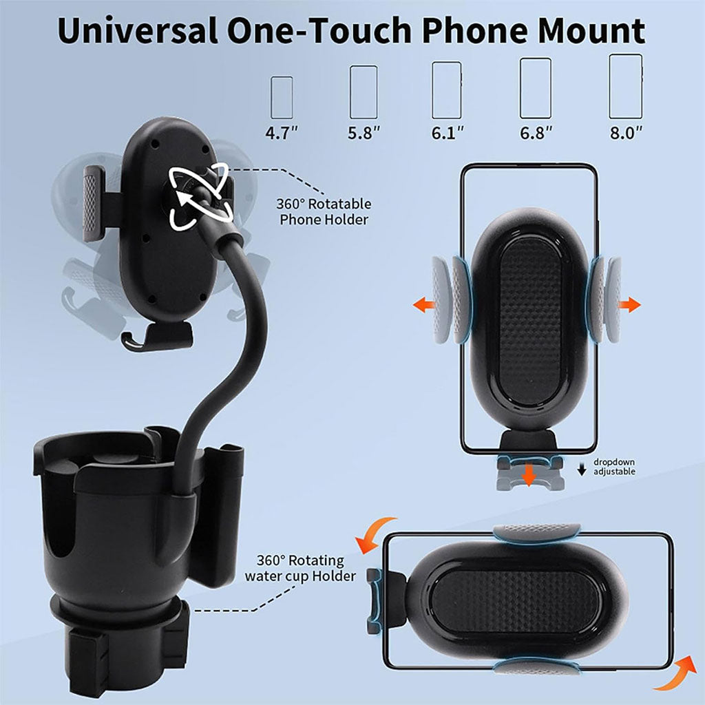 Support de téléphone pour voiture avec porte-gobelet rotation à 360° - حامل هواتف وأكواب في السيارة