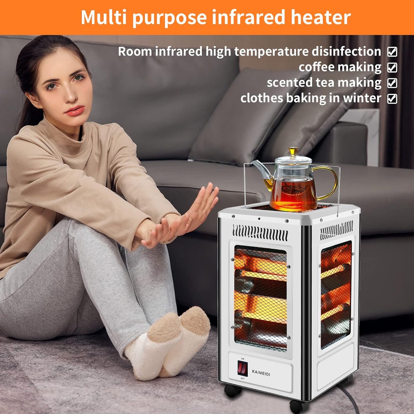 Chauffage Electrique et Gril 360 Degrés Eco Faible Consommation 5 façades 2000 W