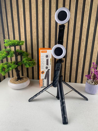 Trépied perche à selfie PLOKAMA avec deux lumières LED et télécommande sans fil 4en1 – حامل هاتف وعصى سيلفي قابل للتمدد مع إضاءة مدمجة