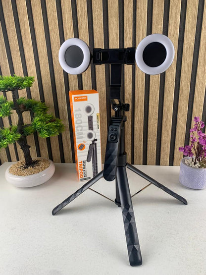 Trépied perche à selfie PLOKAMA avec deux lumières LED et télécommande sans fil 4en1 – حامل هاتف وعصى سيلفي قابل للتمدد مع إضاءة مدمجة