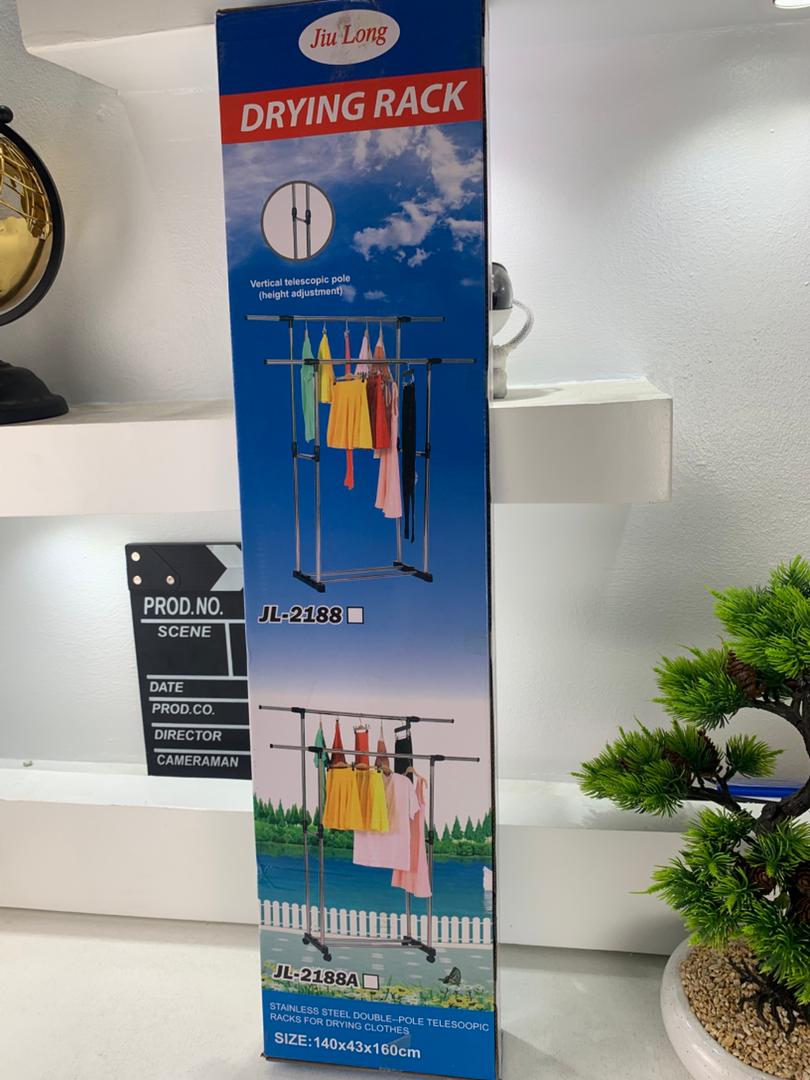 Double Penderie à vêtements portable à roulettes en Acier Inoxydable – علاقة ملابس متنقلة