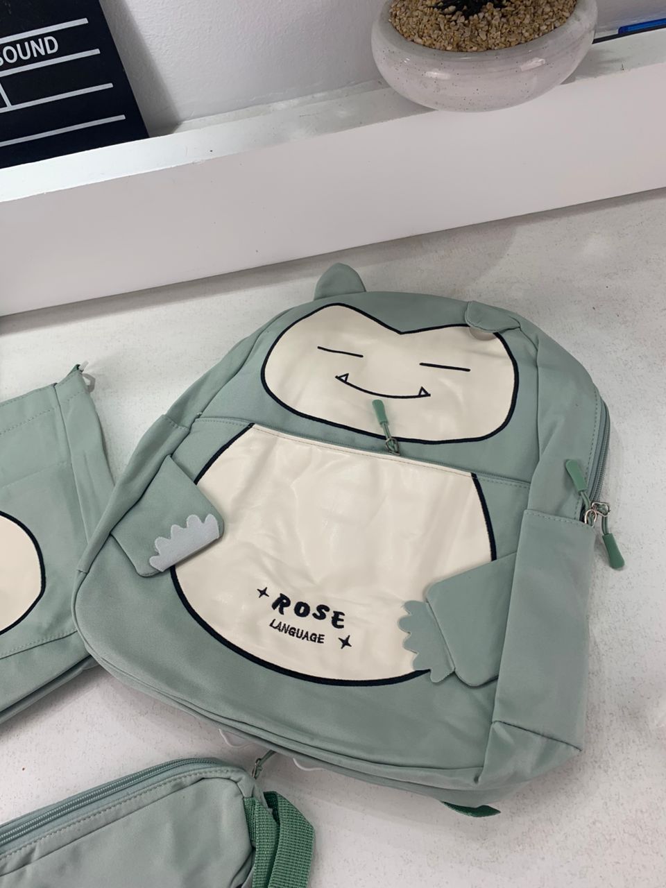 Ensemble de Sacs Snorlax 3Pcs Design Kawaii Vert – حقيبة مدرسية 3 قطع لون أخضر