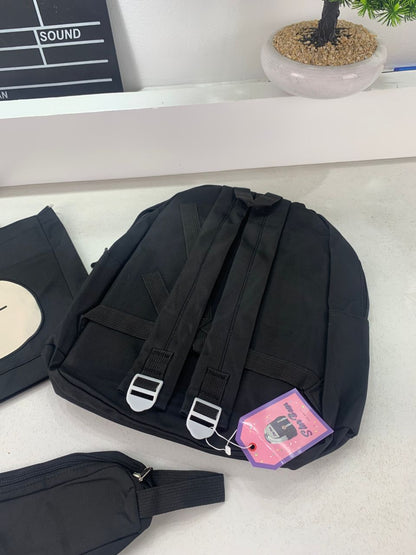 Ensemble de Sacs Snorlax 3Pcs Design Kawaii Noir – حقيبة مدرسية 3 قطع لون أسود