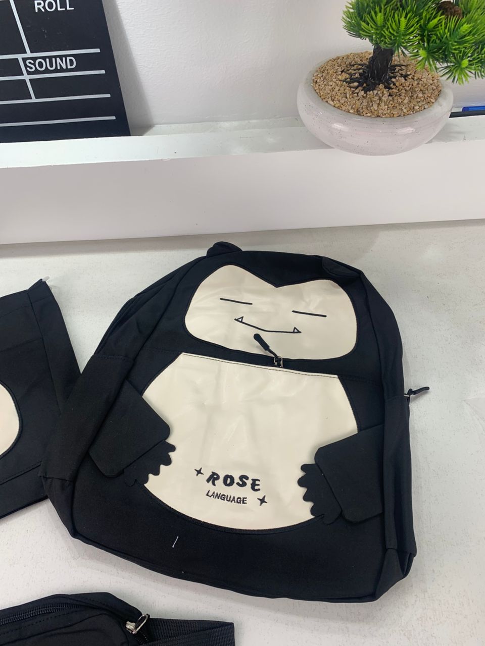 Ensemble de Sacs Snorlax 3Pcs Design Kawaii Noir – حقيبة مدرسية 3 قطع لون أسود