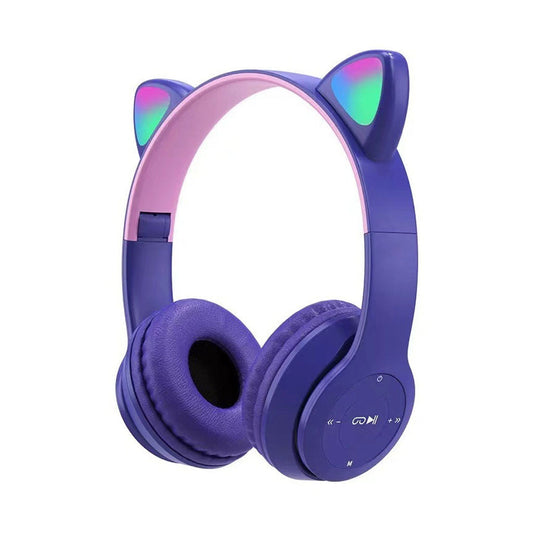Casque Bluetooth sans fil avec oreilles de chat LED clignotantes KT-49M – سماعات رأسية تنزوت