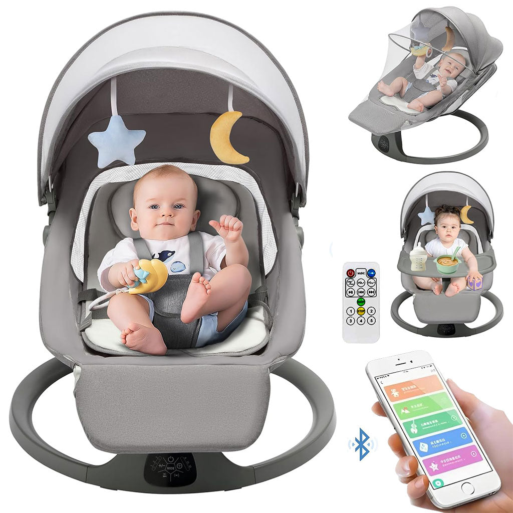 Balancelle et Berceuse Bébé Electrique avec 5 Vitesses de Balancement et Télécommande – سرير هزاز للأطفال - تنزوت
