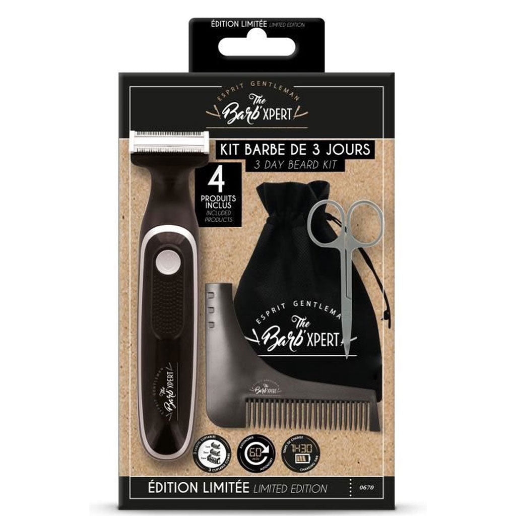 Kit Barbe Tondeuse Hybride, Ciseaux Barbe et Moustache, Peigne Sculptant - Pochette Barb'Xpert