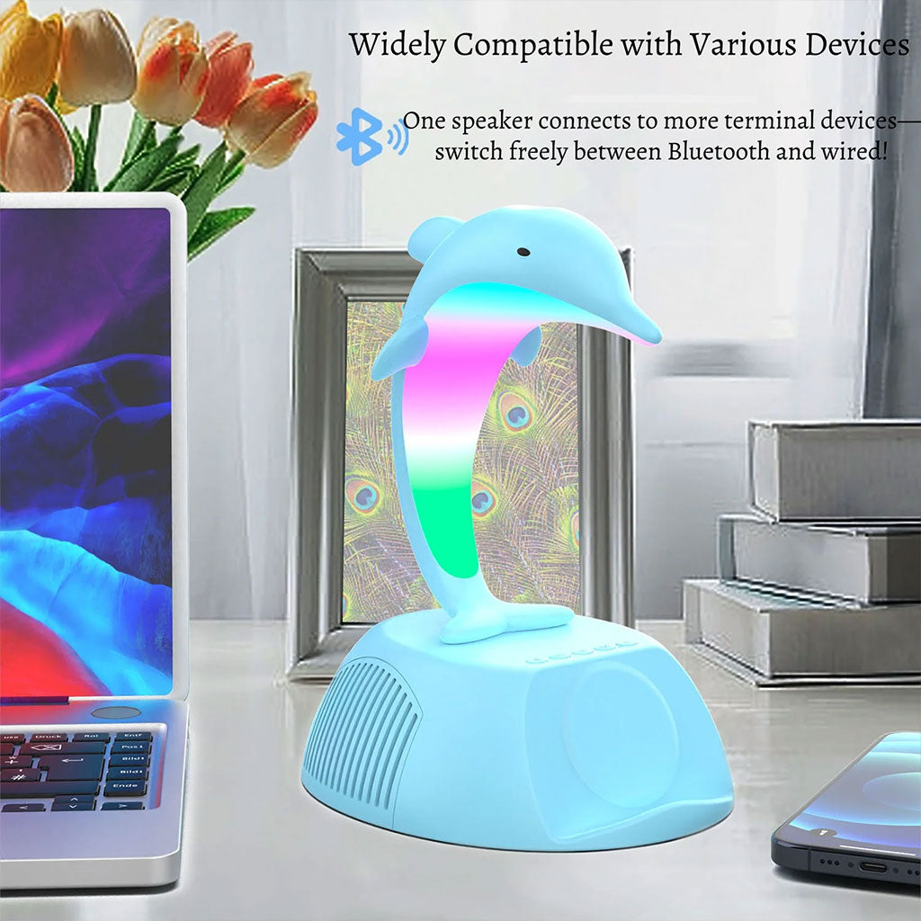 Haut-Parleur Bluetooth Dauphin avec Lampe d’Ambiance LED RGB et Chargeur Sans Fil 15W