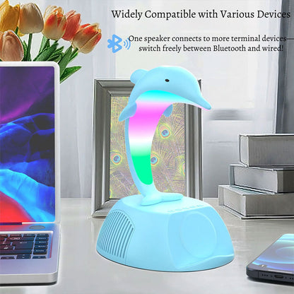 Haut-Parleur Bluetooth Dauphin avec Lampe d’Ambiance LED RGB et Chargeur Sans Fil 15W